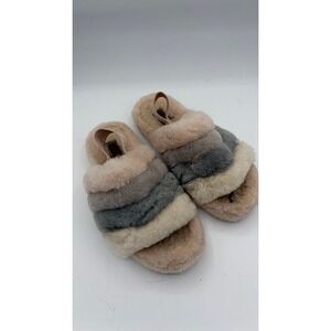 UGG Fluff Yeah Slide Womens 5 Multicolor Striped Sheepskin Slingback Sandals
